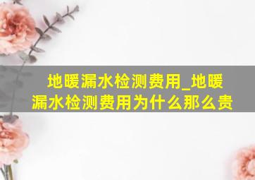 地暖漏水检测费用_地暖漏水检测费用为什么那么贵