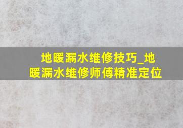 地暖漏水维修技巧_地暖漏水维修师傅精准定位