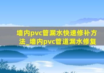 墙内pvc管漏水快速修补方法_墙内pvc管道漏水修复