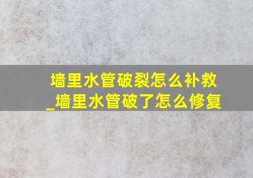 墙里水管破裂怎么补救_墙里水管破了怎么修复