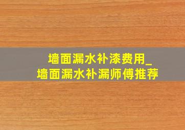 墙面漏水补漆费用_墙面漏水补漏师傅推荐