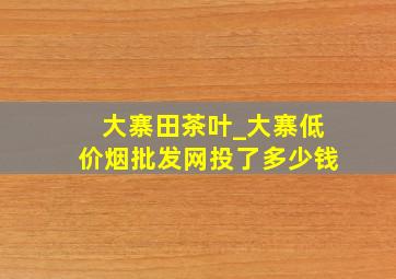 大寨田茶叶_大寨(低价烟批发网)投了多少钱