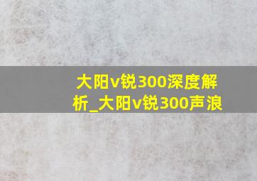 大阳v锐300深度解析_大阳v锐300声浪