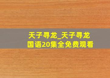 天子寻龙_天子寻龙国语20集全免费观看