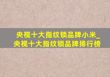 央视十大指纹锁品牌小米_央视十大指纹锁品牌排行榜