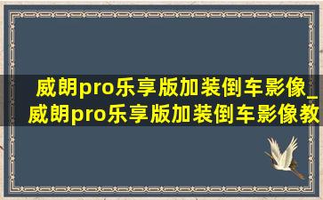 威朗pro乐享版加装倒车影像_威朗pro乐享版加装倒车影像教程