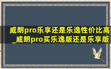 威朗pro乐享还是乐逸性价比高_威朗pro买乐逸版还是乐享版