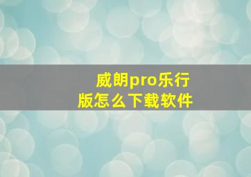 威朗pro乐行版怎么下载软件