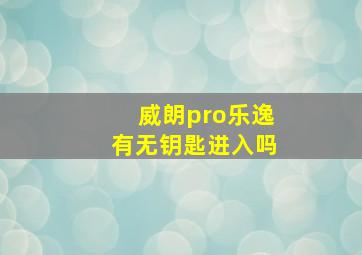 威朗pro乐逸有无钥匙进入吗