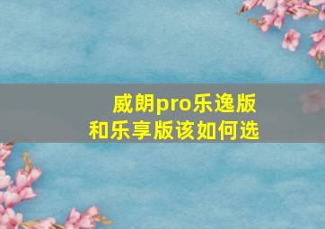 威朗pro乐逸版和乐享版该如何选