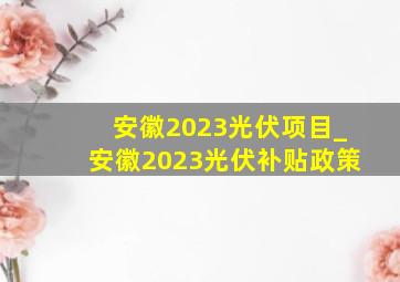 安徽2023光伏项目_安徽2023光伏补贴政策