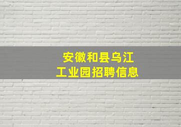 安徽和县乌江工业园招聘信息