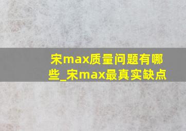 宋max质量问题有哪些_宋max最真实缺点