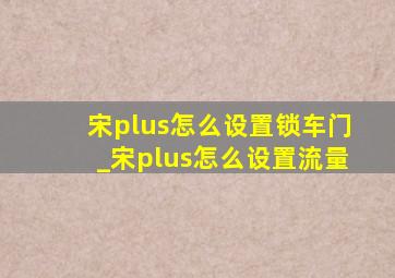 宋plus怎么设置锁车门_宋plus怎么设置流量