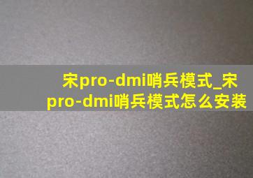 宋pro-dmi哨兵模式_宋pro-dmi哨兵模式怎么安装