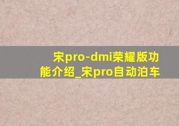 宋pro-dmi荣耀版功能介绍_宋pro自动泊车