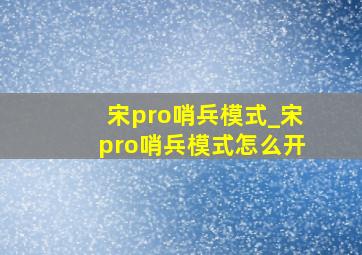 宋pro哨兵模式_宋pro哨兵模式怎么开