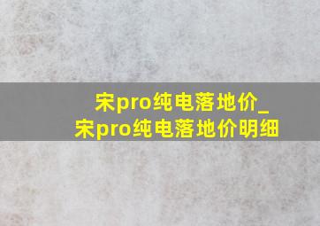 宋pro纯电落地价_宋pro纯电落地价明细