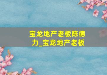 宝龙地产老板陈德力_宝龙地产老板