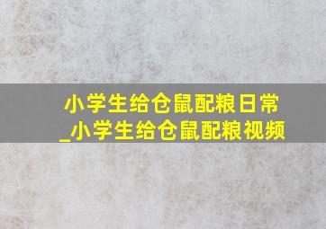 小学生给仓鼠配粮日常_小学生给仓鼠配粮视频