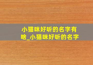 小猫咪好听的名字有啥_小猫咪好听的名字