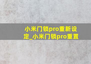 小米门锁pro重新设定_小米门锁pro重置