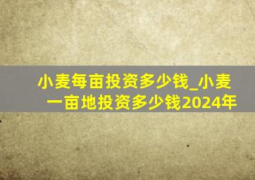 小麦每亩投资多少钱_小麦一亩地投资多少钱2024年