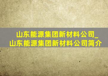 山东能源集团新材料公司_山东能源集团新材料公司简介