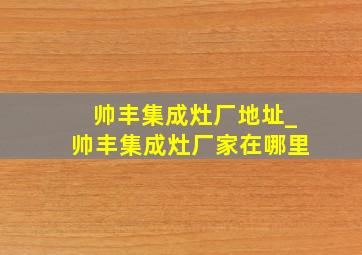 帅丰集成灶厂地址_帅丰集成灶厂家在哪里