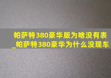 帕萨特380豪华版为啥没有表_帕萨特380豪华为什么没现车