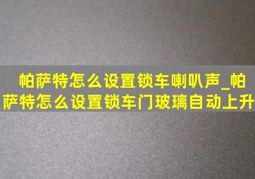 帕萨特怎么设置锁车喇叭声_帕萨特怎么设置锁车门玻璃自动上升