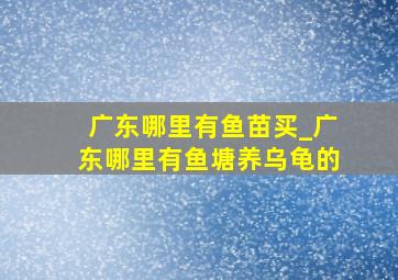 广东哪里有鱼苗买_广东哪里有鱼塘养乌龟的