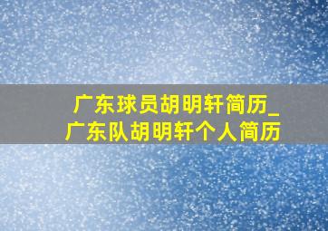 广东球员胡明轩简历_广东队胡明轩个人简历