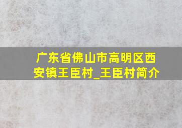 广东省佛山市高明区西安镇王臣村_王臣村简介