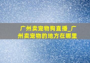 广州卖宠物狗直播_广州卖宠物的地方在哪里