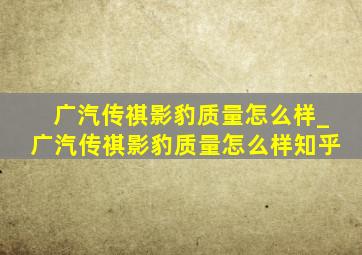 广汽传祺影豹质量怎么样_广汽传祺影豹质量怎么样知乎