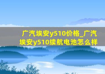 广汽埃安y510价格_广汽埃安y510续航电池怎么样