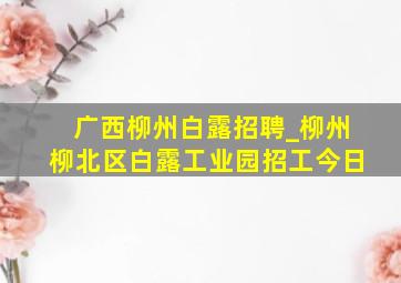 广西柳州白露招聘_柳州柳北区白露工业园招工今日