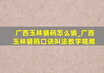 广西玉林猜码怎么猜_广西玉林猜码口诀叫法教学视频