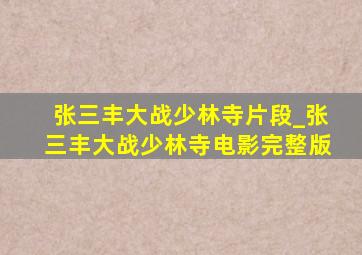 张三丰大战少林寺片段_张三丰大战少林寺电影完整版