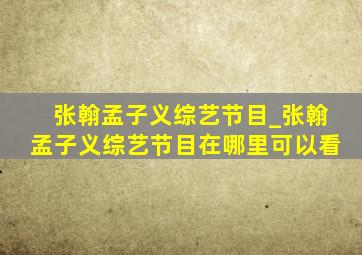 张翰孟子义综艺节目_张翰孟子义综艺节目在哪里可以看