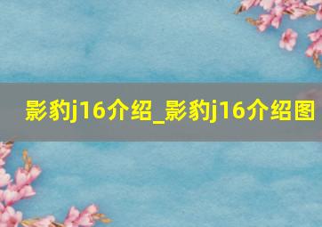 影豹j16介绍_影豹j16介绍图