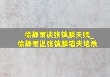 徐静雨谈张镇麟天赋_徐静雨说张镇麟错失绝杀