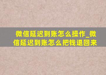 微信延迟到账怎么操作_微信延迟到账怎么把钱退回来