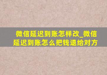 微信延迟到账怎样改_微信延迟到账怎么把钱退给对方