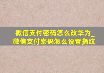 微信支付密码怎么改华为_微信支付密码怎么设置指纹