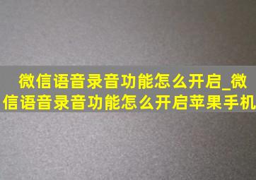 微信语音录音功能怎么开启_微信语音录音功能怎么开启苹果手机