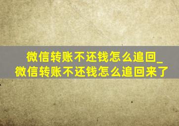 微信转账不还钱怎么追回_微信转账不还钱怎么追回来了