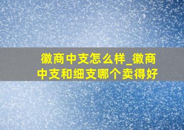 徽商中支怎么样_徽商中支和细支哪个卖得好