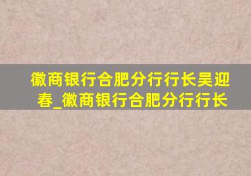 徽商银行合肥分行行长吴迎春_徽商银行合肥分行行长